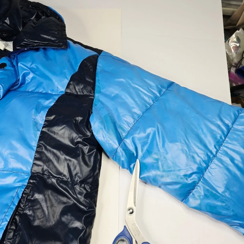 Vintage Contender Duck Down Puffer Jacket Mens XL Blue Black‎ Retro Winter